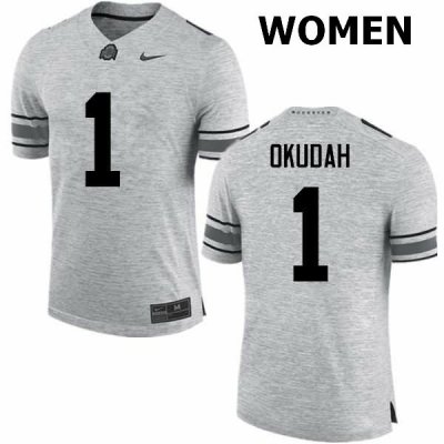 NCAA Ohio State Buckeyes Women's #1 Jeffrey Okudah Gray Nike Football College Jersey PKY3145GH